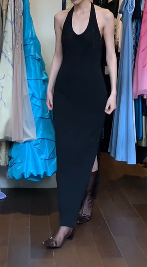 Black Vintage Prom Dress Halter U Neck Diagonal Hand Beaded Column Long Evening Gown gh9618