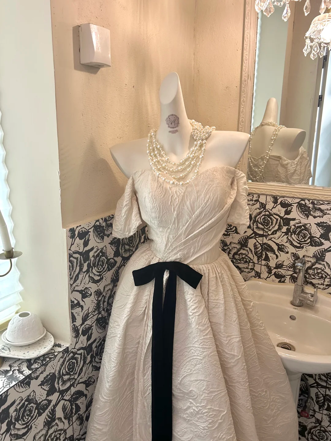 Ivory Off-the-Shoulder Cinched Waist Full Flared Skirt Long Romantic Dress, Wedding Gown gh7775