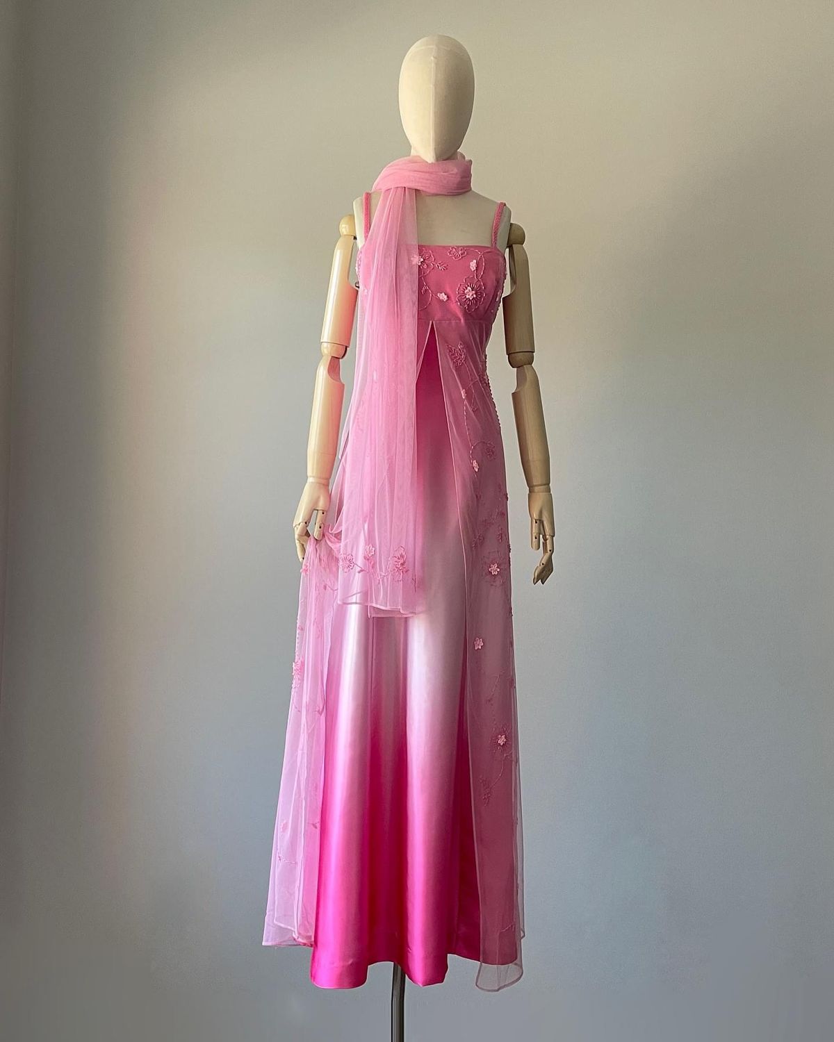 Girlhomeshops-Pink Fashion Gradient Beaded Floral Long Chiffon Retro Prom Dress Evening Dress Birthday Party Dress Graduation Dress gh5129