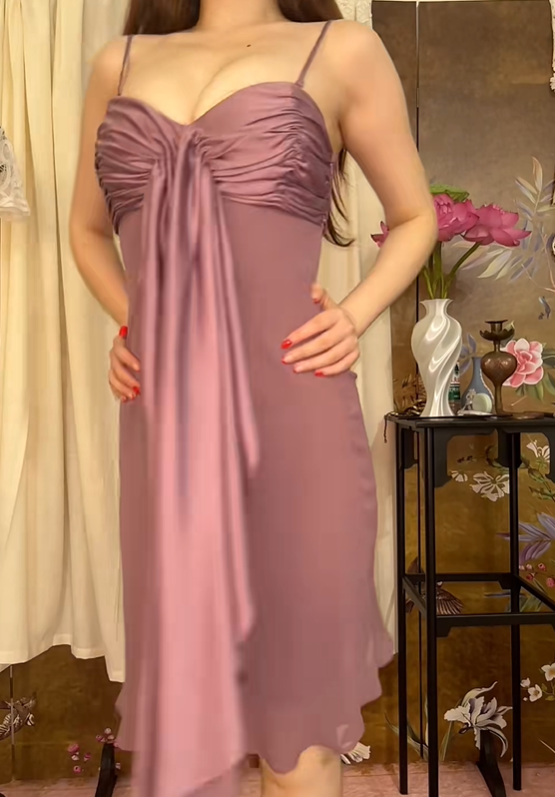 Rose Pink Spaghetti Strap Sexy Vintage Prom Gown, Evening Party Dress gh8410