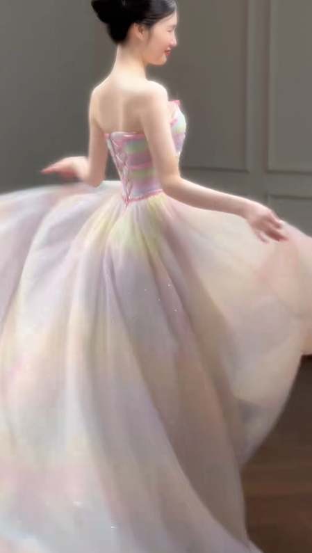 ✨Girlhomeshops-White Light Blue Gradient Sheer Tulle Ocean Wedding Ball Gown gh10496