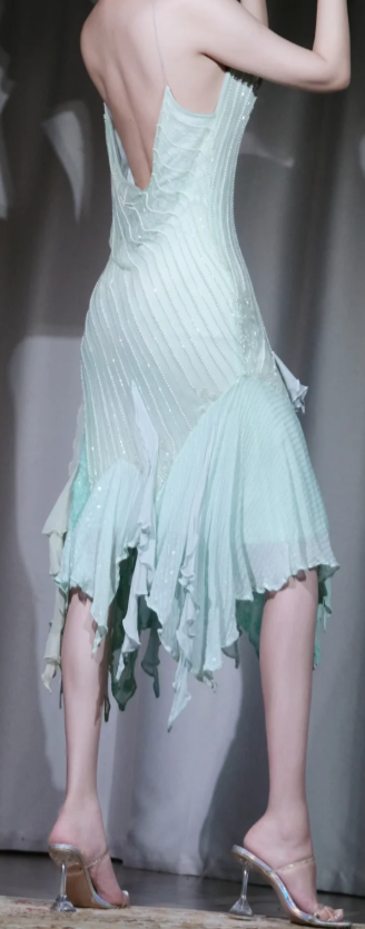 ✨Girlhomeshops-Mint Green Ombre Beaded Midi Evening Dress Spaghetti Strap V Neck Irregular Ruffle Party Gown gh10052