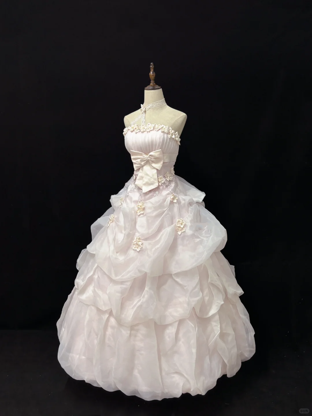 Blush Pink Strapless Gown with Bow Neckline, Cinched Waist, Voluminous Princess Skirt, Romantic Dress, Wedding Gown gh8096