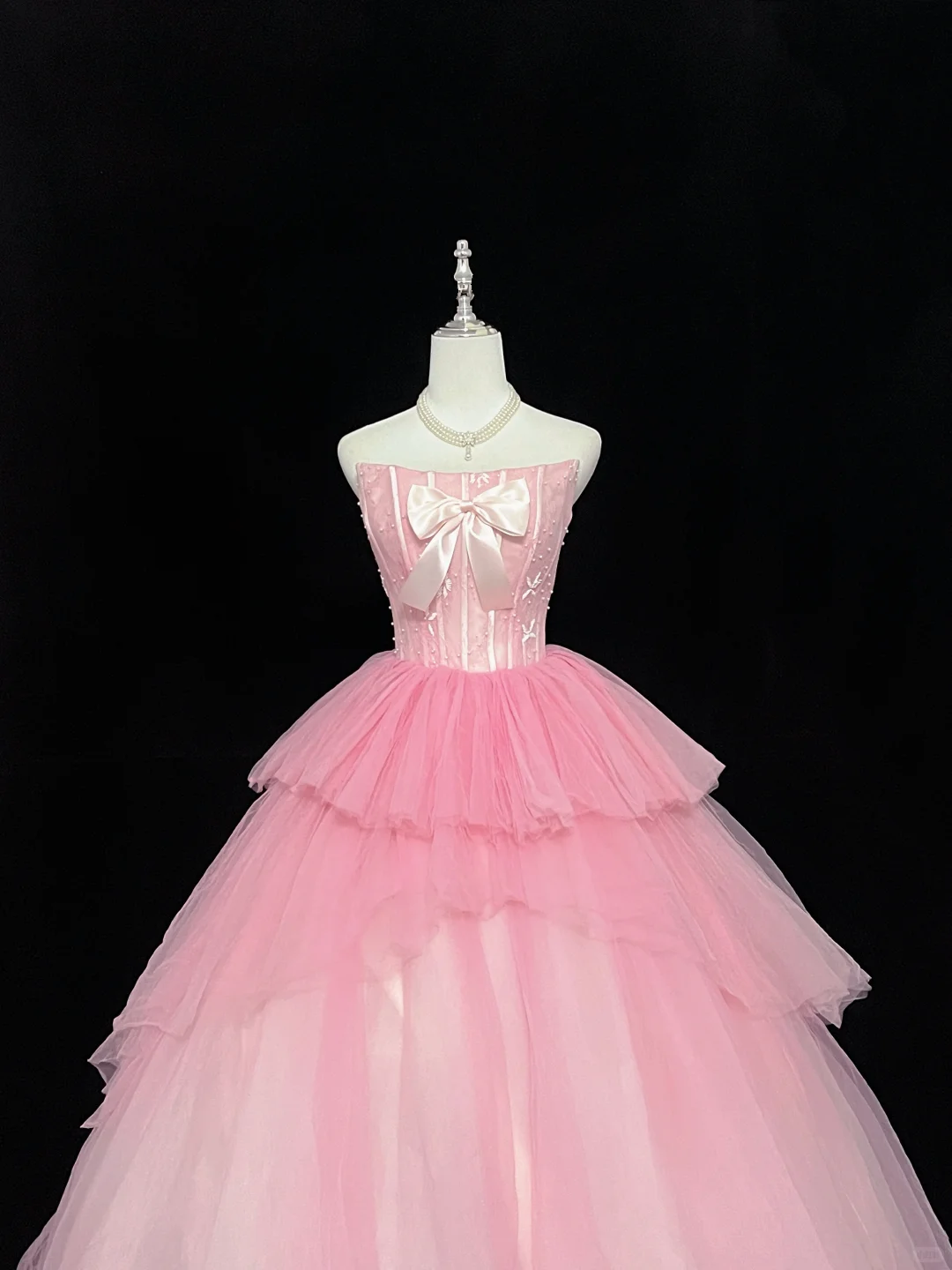Blush Pink Strapless Cinched Waist Voluminous Girly Princess Skirt Long Romantic Dress, Wedding Gown gh7961