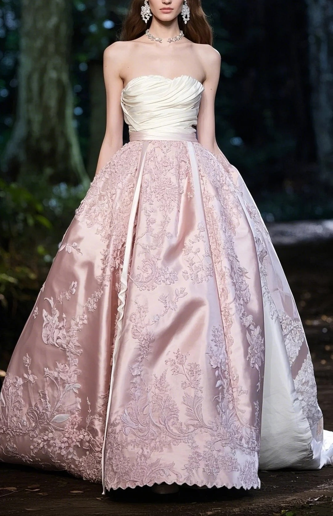 Robe de soirée longue en satin rose ivoire gh4785