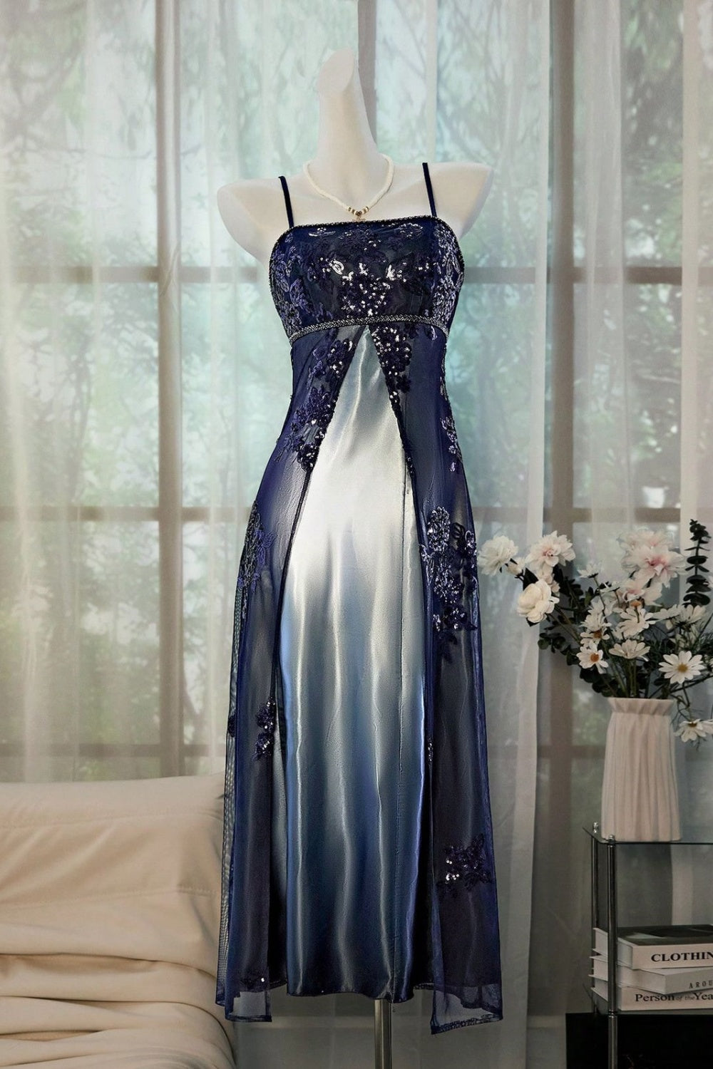 blue bustier dress Sky Blue Sweetheart Cutout Satin Mermaid Long Formal Dress with Slit