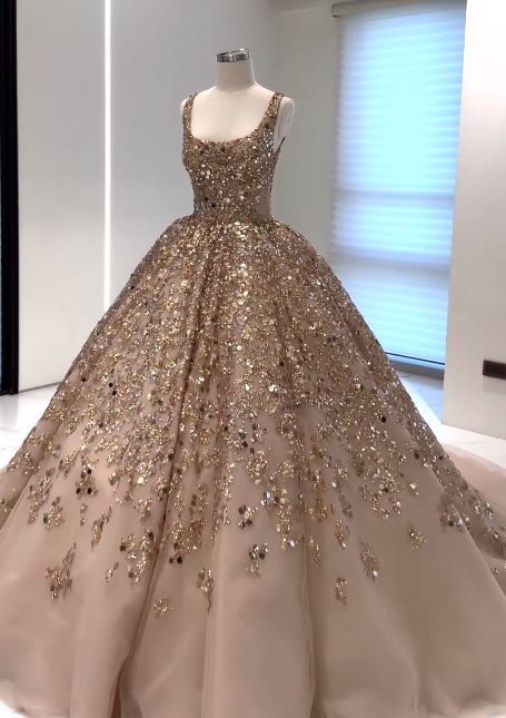 Robe de soirée élégante en tulle rose nude, magnifique, paillettes dorées brillantes, longue, robe de bal, gh3197