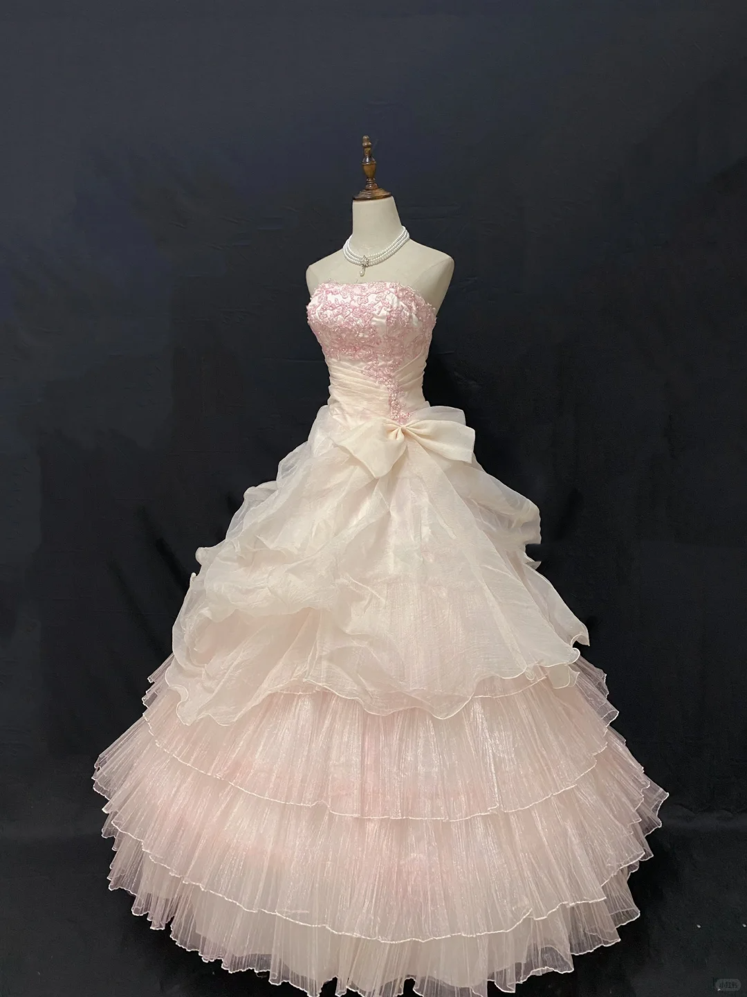 Blush pink strapless embroidered romantic gown with cinched waist and voluminous princess skirt, wedding dress & bridal gown gh8229
