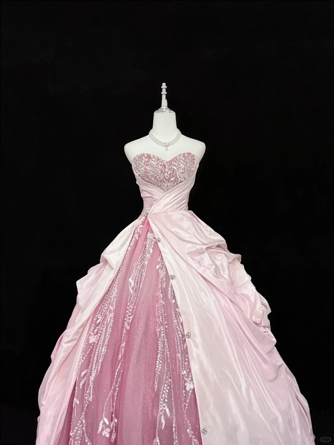 Pink Color Block Strapless Cinched Waist Voluminous Princess Skirt Long Romantic Dress, Wedding Gown gh7877