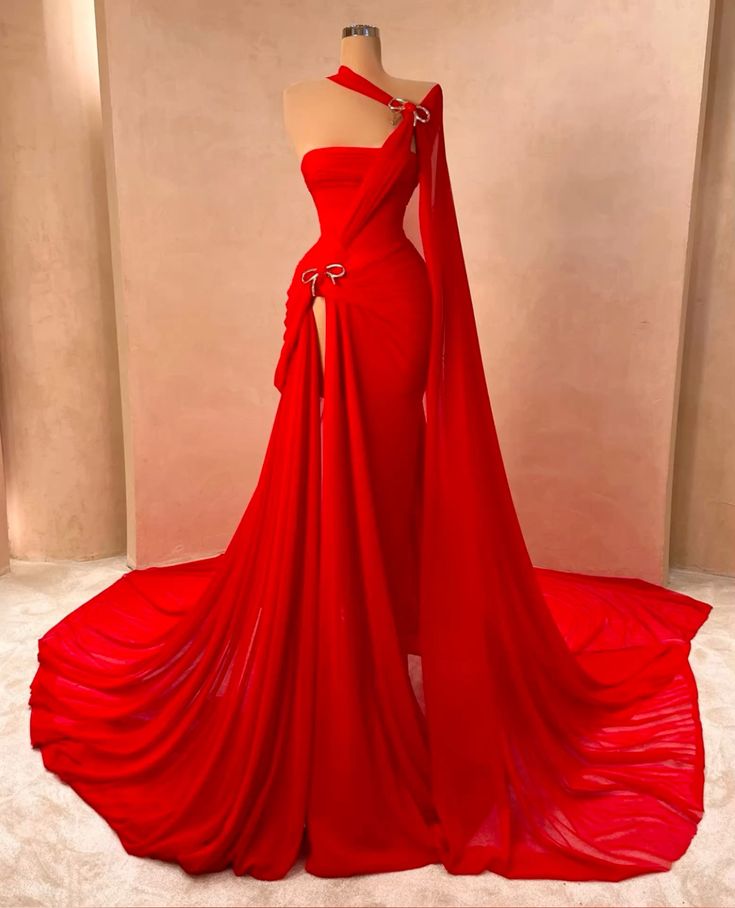 Girlhomeshops - Robe de soirée longue en mousseline de soie, sexy et élégante, rouge, tendance, gh5038