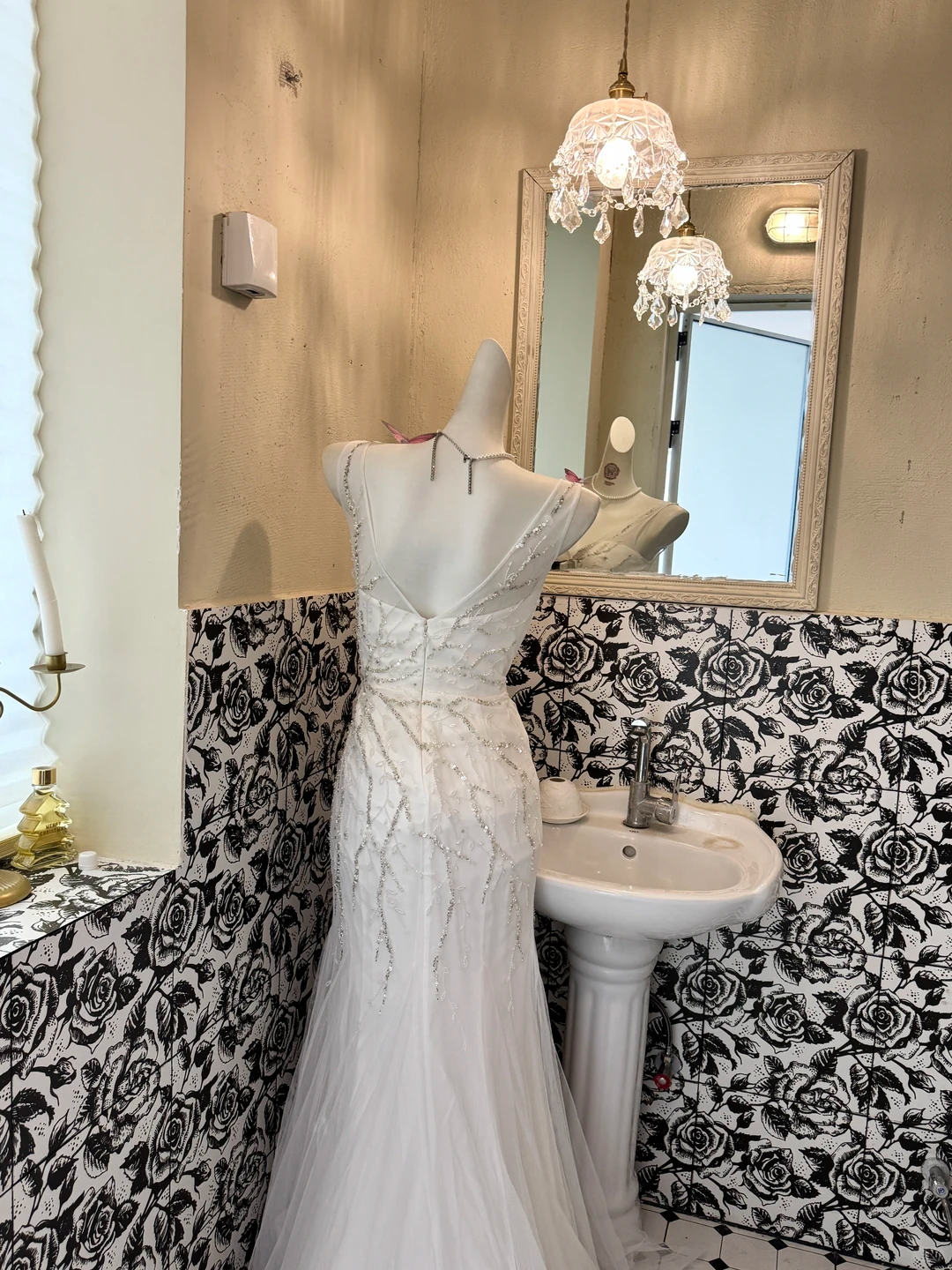 White V-Neck Waist-Cinched Slim Fit Mermaid Long Elegant Romantic Dress, Wedding Gown gh7634