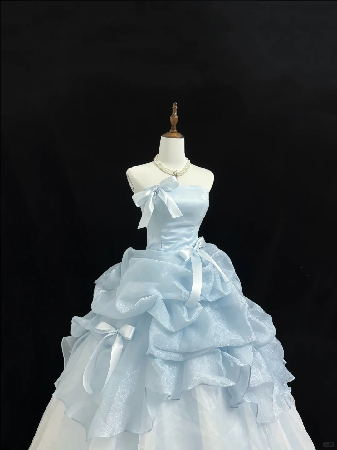 Light Blue Strapless Cinched Waist Voluminous Skirt Romantic Dress, Wedding Gown gh7880