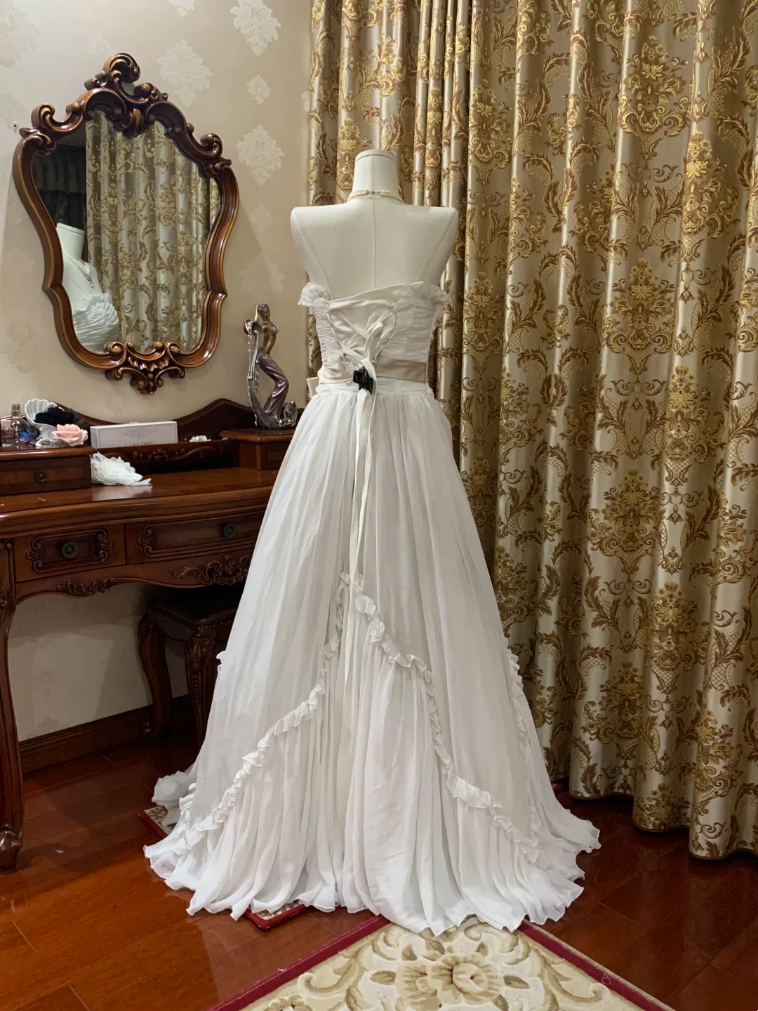 White Strapless Waist-Cinched Elegant Prom Dress, Graduation Prom Gown, Wedding Dress gh7249