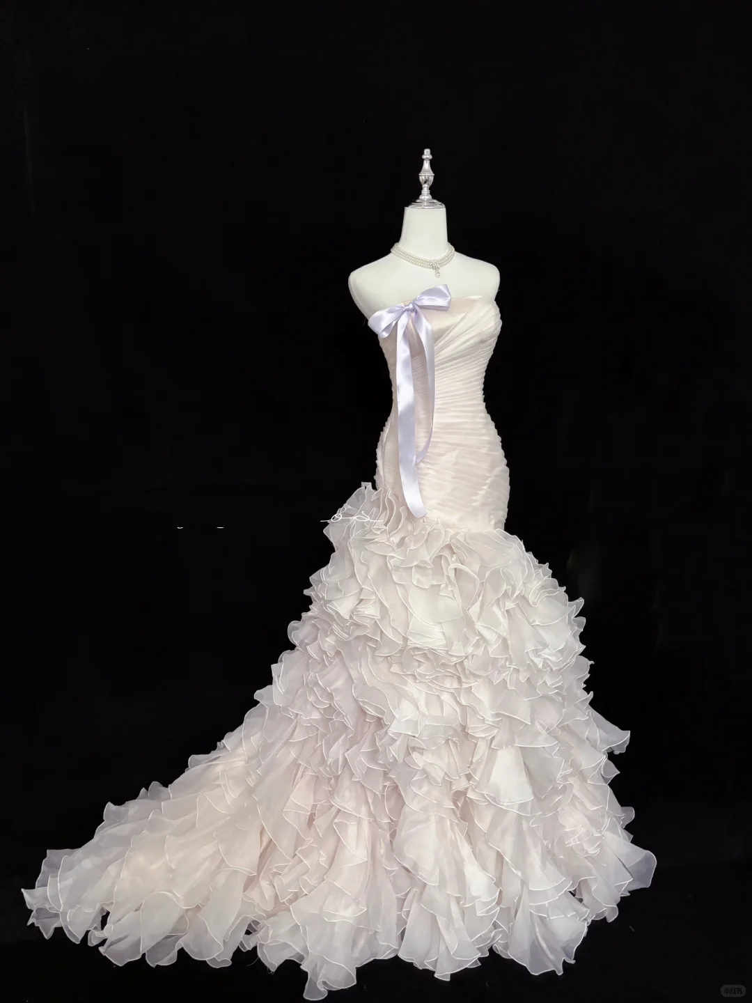 Blush Pink Strapless, Cinched Waist, Slim Fit Hip Hugging Sexy Tiered Skirt Romantic Dress, Wedding Gown gh8014