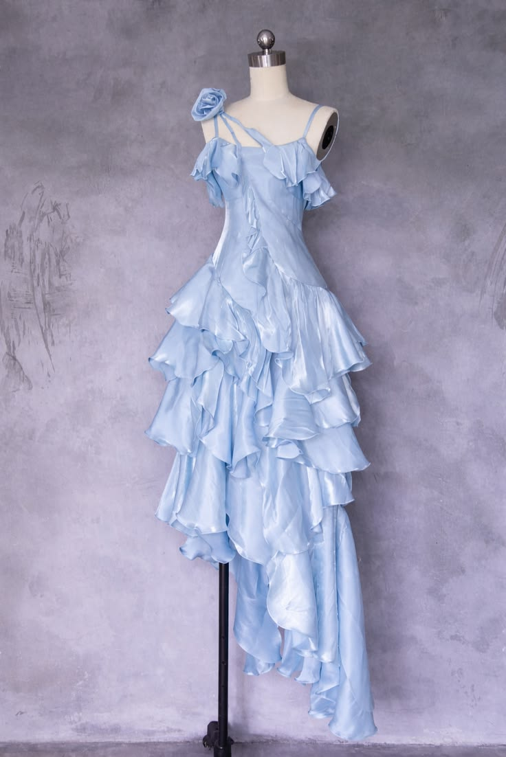 Off Shoulder Spaghetti Straps Satin Evening Dress with Lace Hem, Waist-Cinched Slim Fit, Fairy Gown, Romantic Gown gh7435