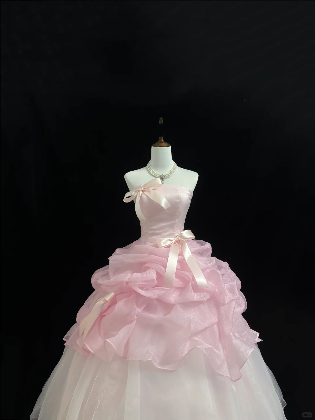 Blush Pink Bow Girly Strapless Cinched Waist Voluminous Skirt Romantic Dress, Wedding Gown gh7881