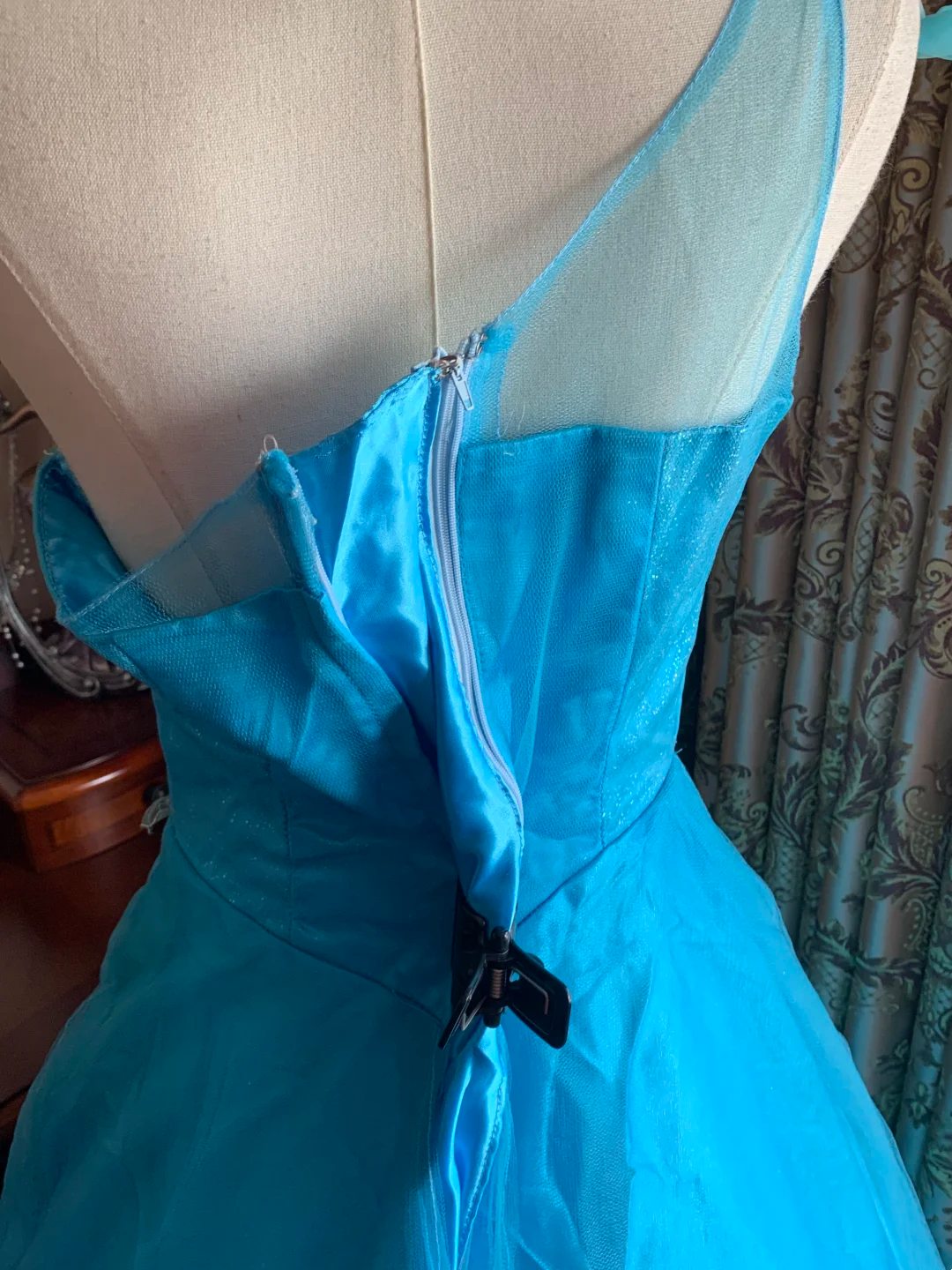Blue One-Shoulder Waist-Cinched Vintage Voluminous Skirt Prom Dress, Princess Ball Gown gh7279