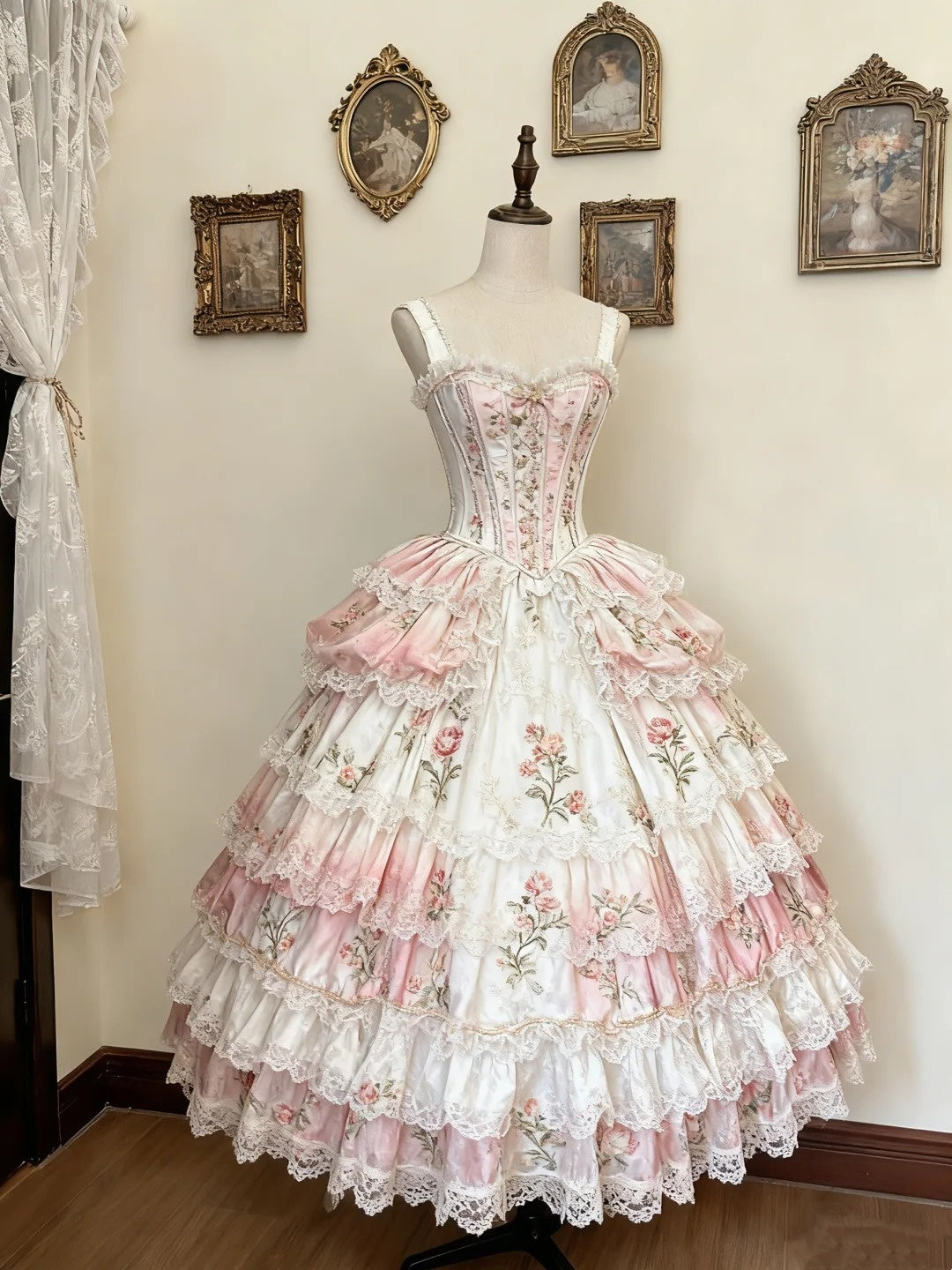 Rosa-weißes Rokoko-Palastkleid mit Farbverlauf, GH6780