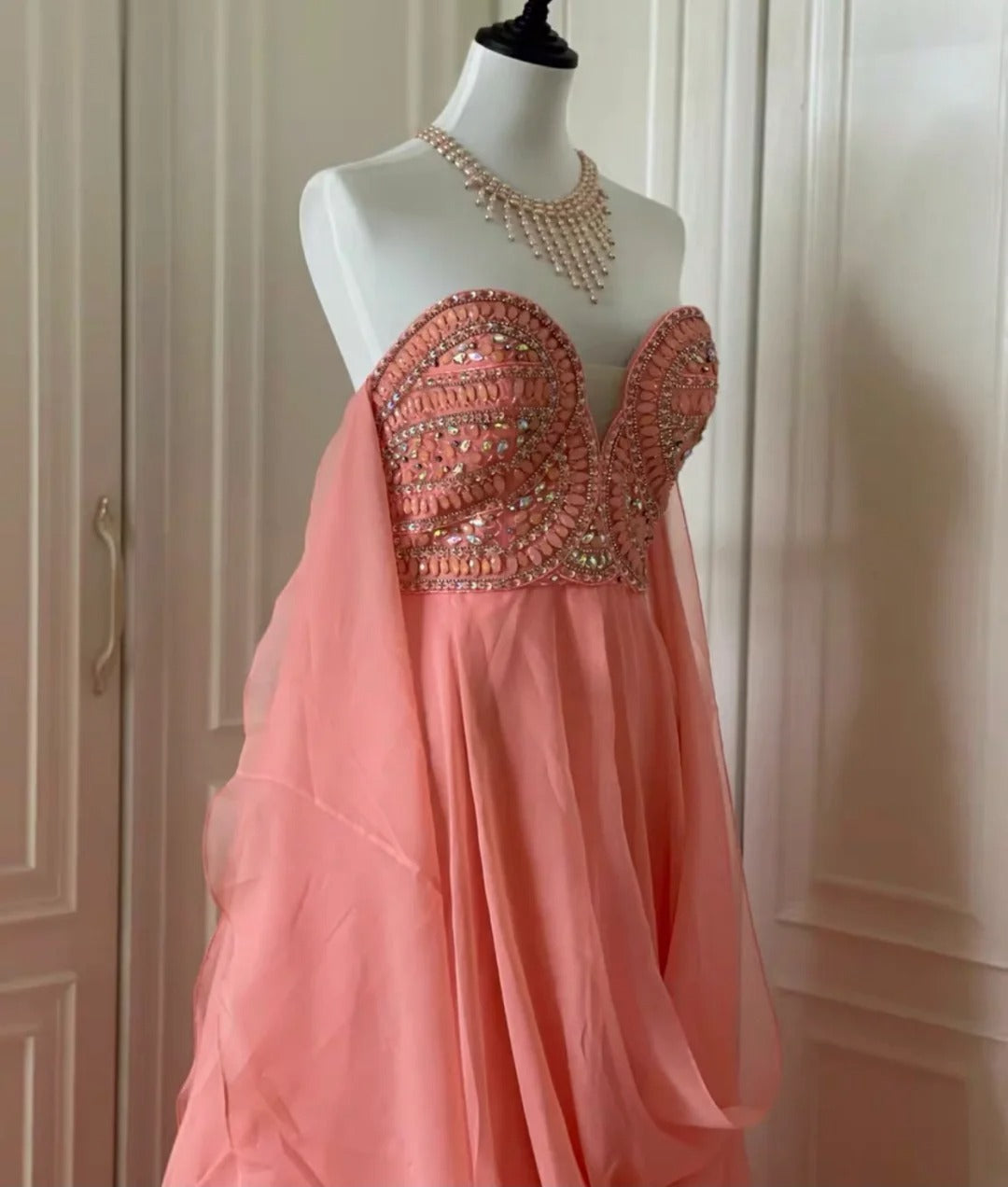 ✨Pink Fantasy Greek Goddess Long Chiffon Ball Gown Evening Gown gh4269