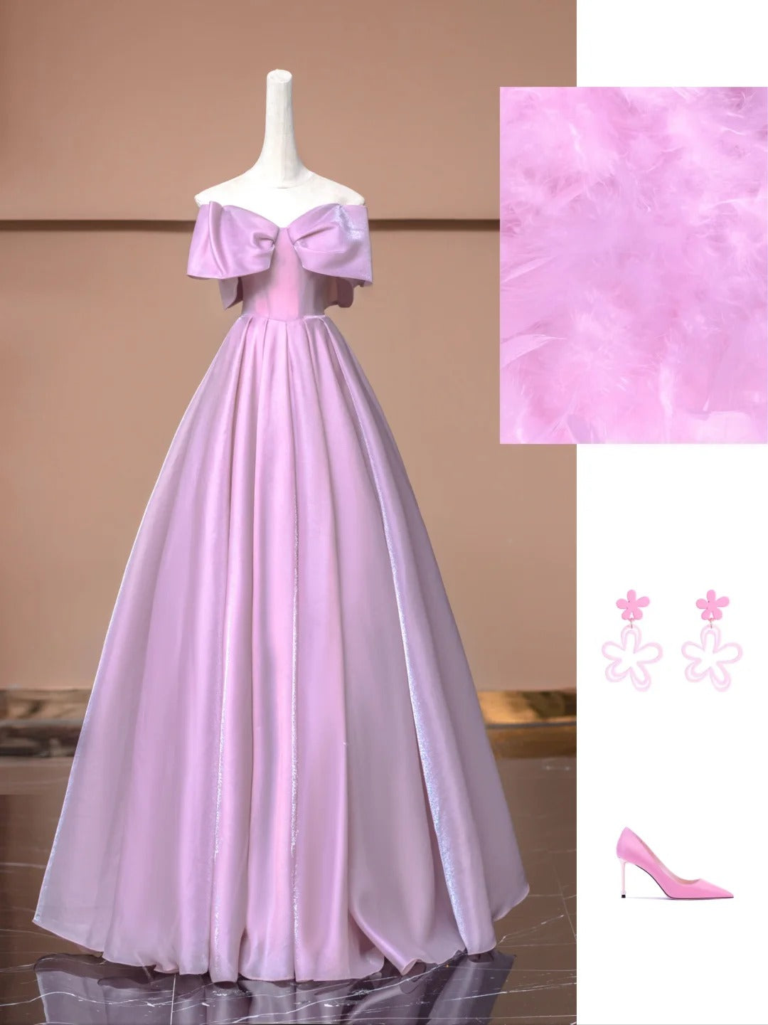Robe de soirée longue en satin rose élégante et tendance gh4873