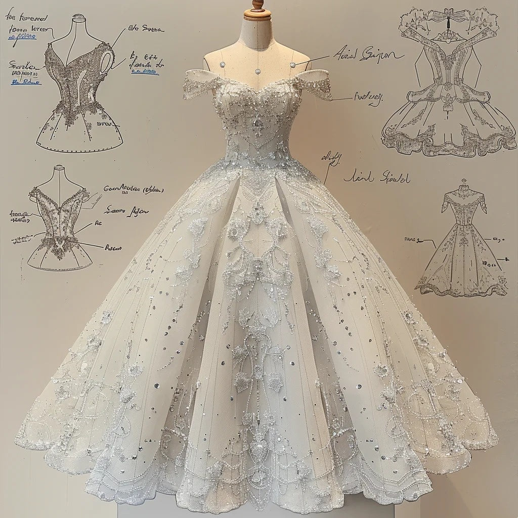 Weißes wunderschönes Perlenapplikationen exquisites langes Tüll-Ballkleid-Abendkleid-Brautkleid gh4724