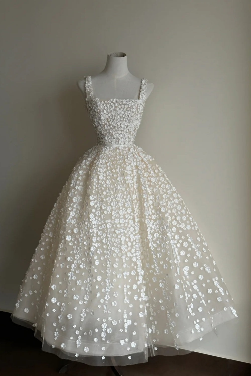 Robe de soirée longue en mousseline blanche à motif floral délicat, robe de mariée gh6804