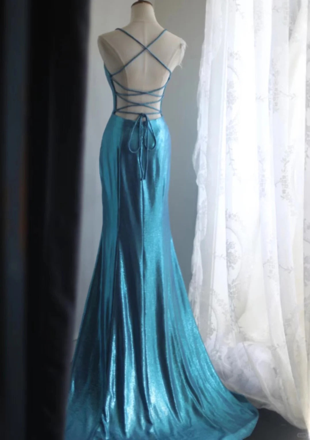 Blue Elegant Satin Long Mermaid Slim Fit Floor Length Ball Gown Evening Gown Prom Dress gh4201