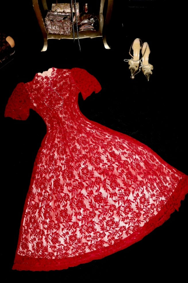 Exquisite Red Lace Short Birthday Dress Cocktail Dress gh6818 – girlhomeshops