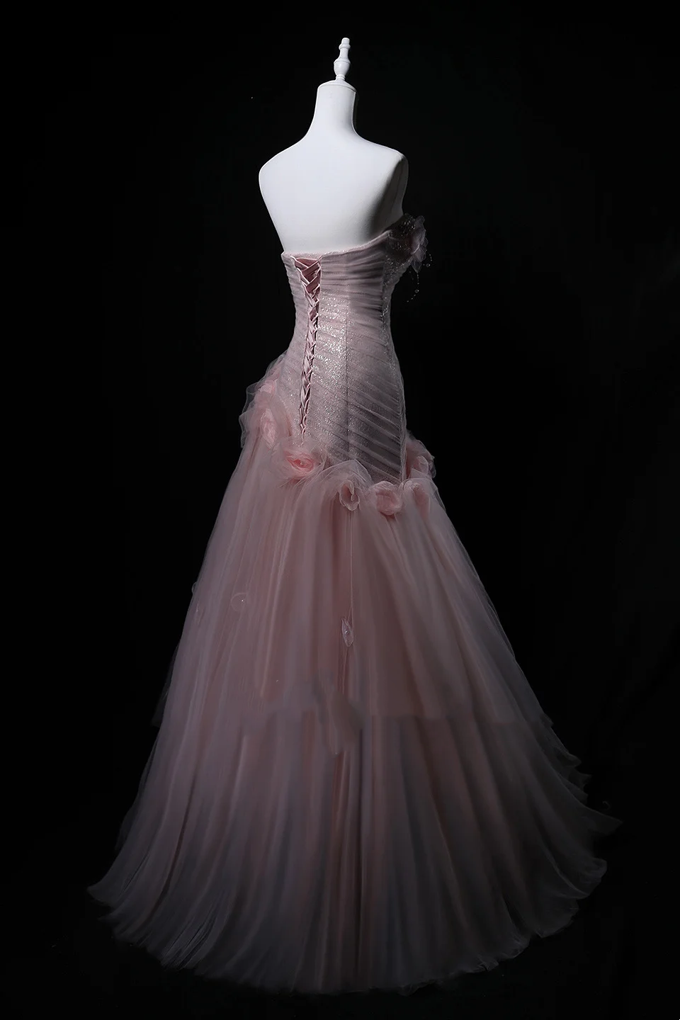 Light Pink Strapless Beaded Waist-Cinched Bodycon Elegant Evening Dress, Fairy Gown, Romantic Gown gh7463