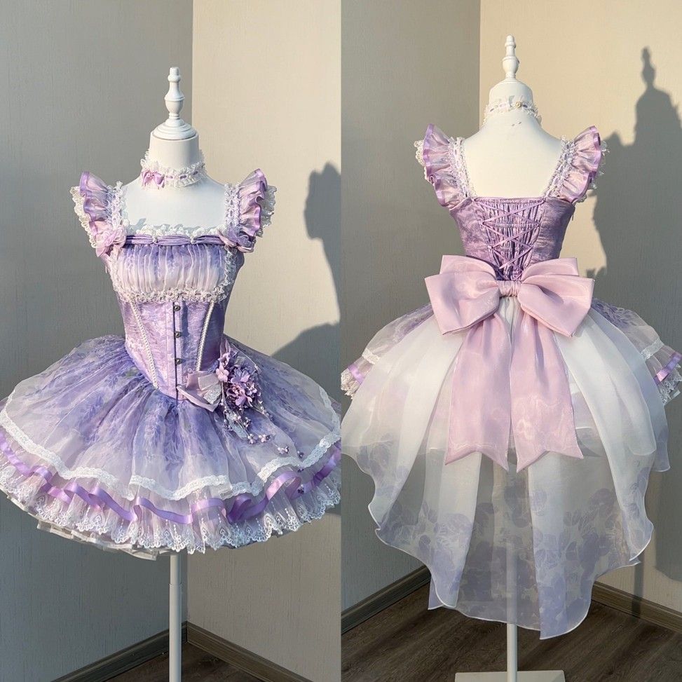 Lila Rüschen kurzes Tüll Homecoming-Kleid Ballkleid Geburtstagspartykleid gh4914