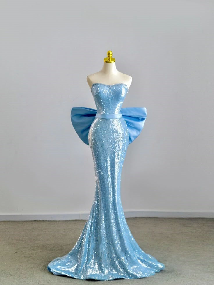 Blaues wunderschönes glänzendes elegantes langes Pailletten-Meerjungfrauen-Ballkleid mit schlankem Abendkleid und Partykleid gh3387