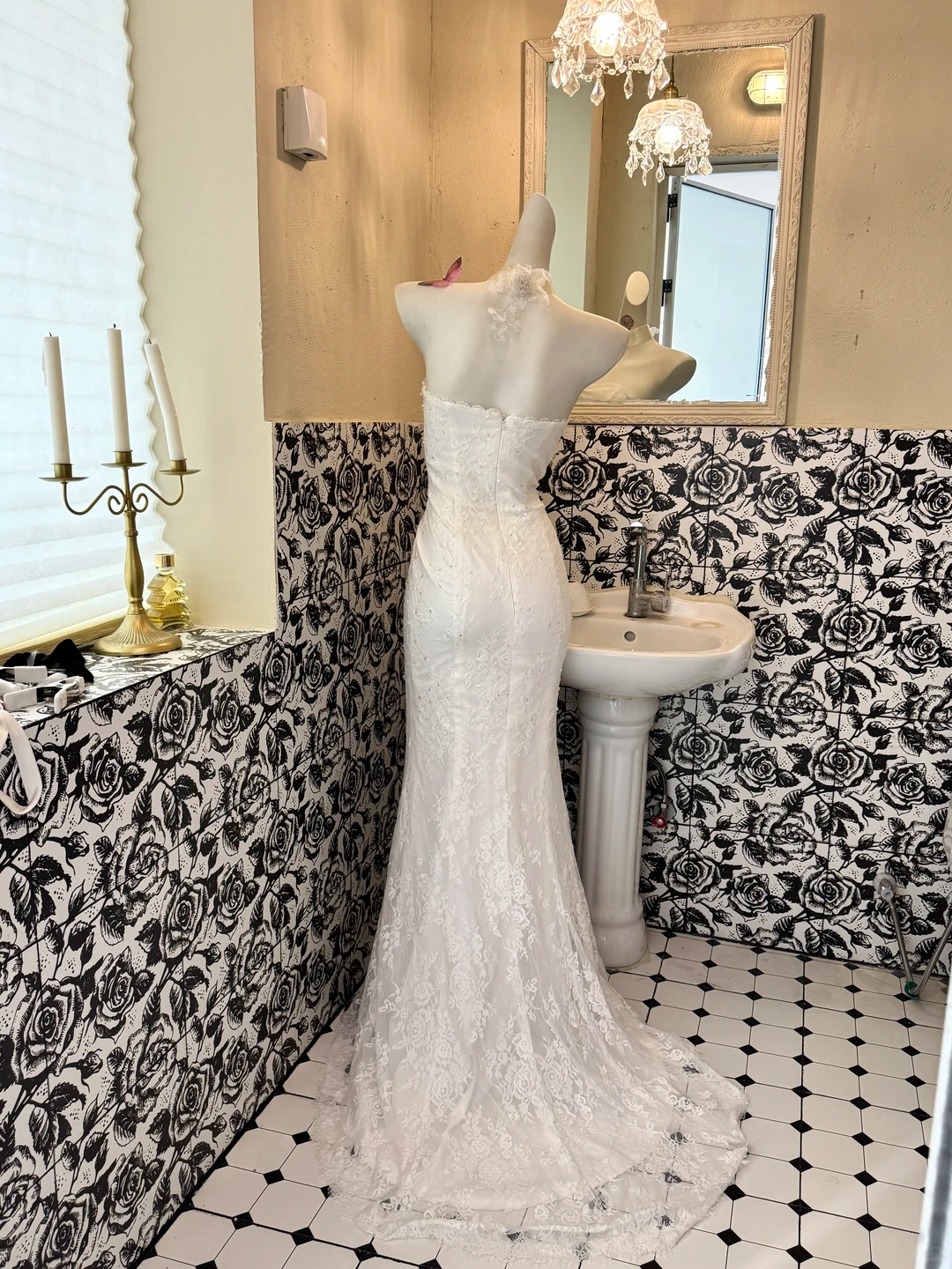 White Strapless Waist-Cinched Slim Fit Rhinestone Embellished Mermaid Sexy Romantic Dress, Wedding Gown gh7636