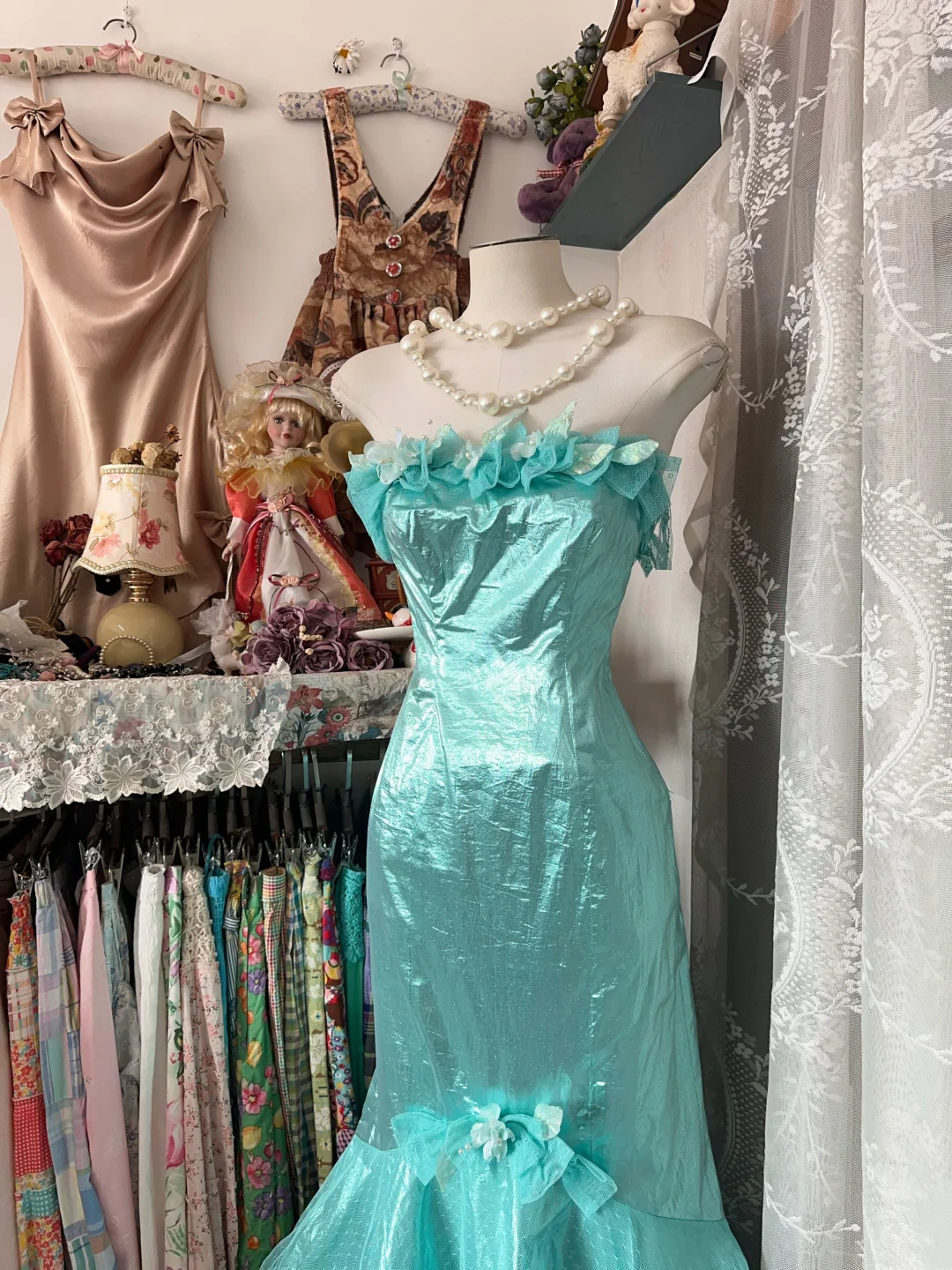 Mint Blue Strapless Fitted Mermaid Hem Prom Dress, Formal Evening Gown gh7208