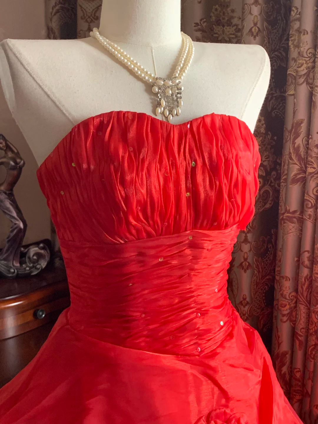 Red Strapless Waist-Cinched Voluminous Skirt Prom Dress, Birthday Ball Gown, Evening Party Gown gh7281