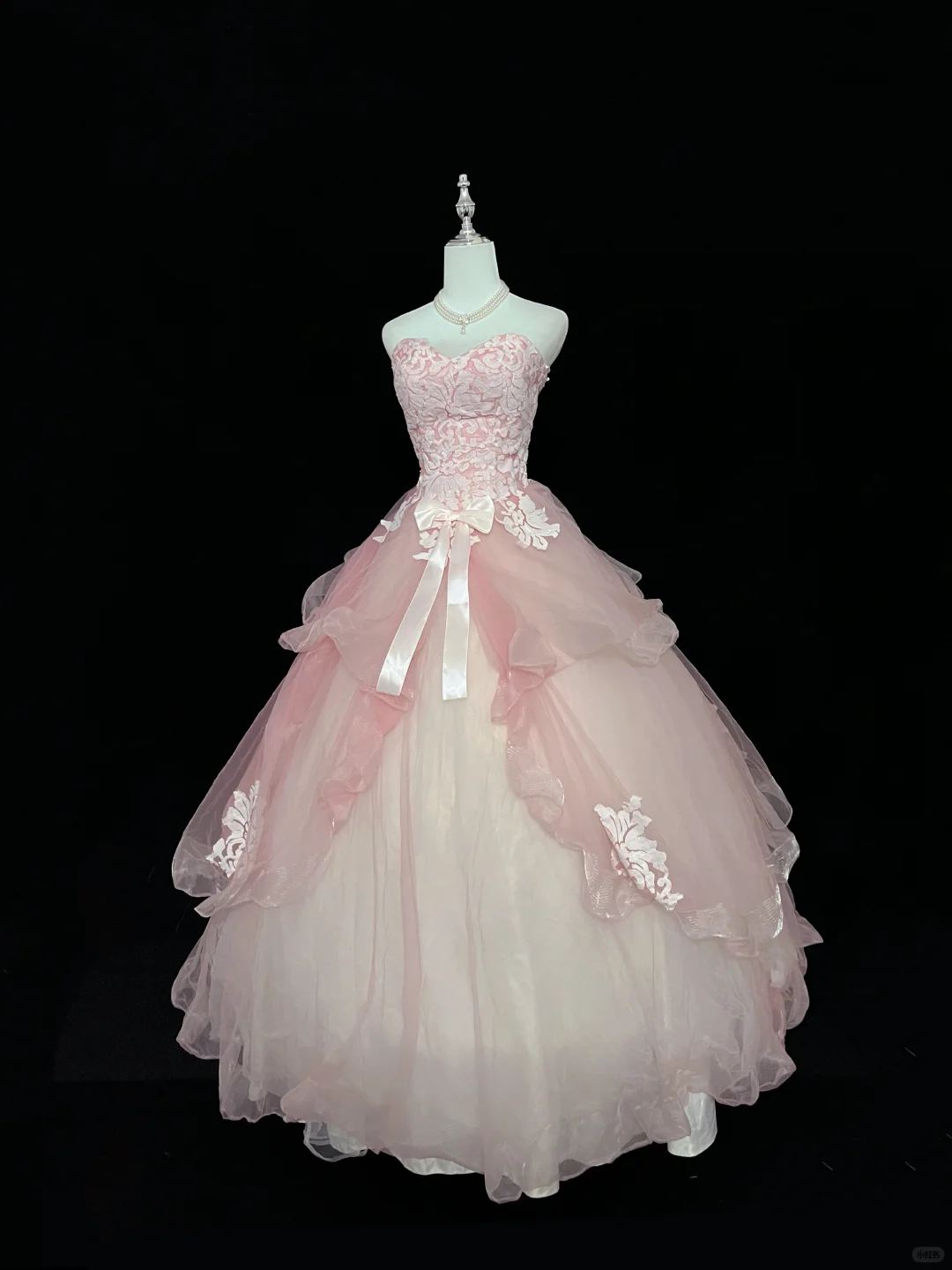 Blush Pink Strapless Printed Cinched Waist Voluminous Princess Skirt Romantic Dress, Wedding Gown gh7931