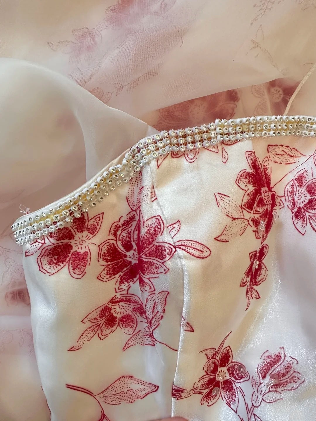 Rotes und weißes, geblümtes Bandeau-Ballkleid: 3D-Blumenverzierung, Stufenrock, Retro-Teepartykleid gh6575