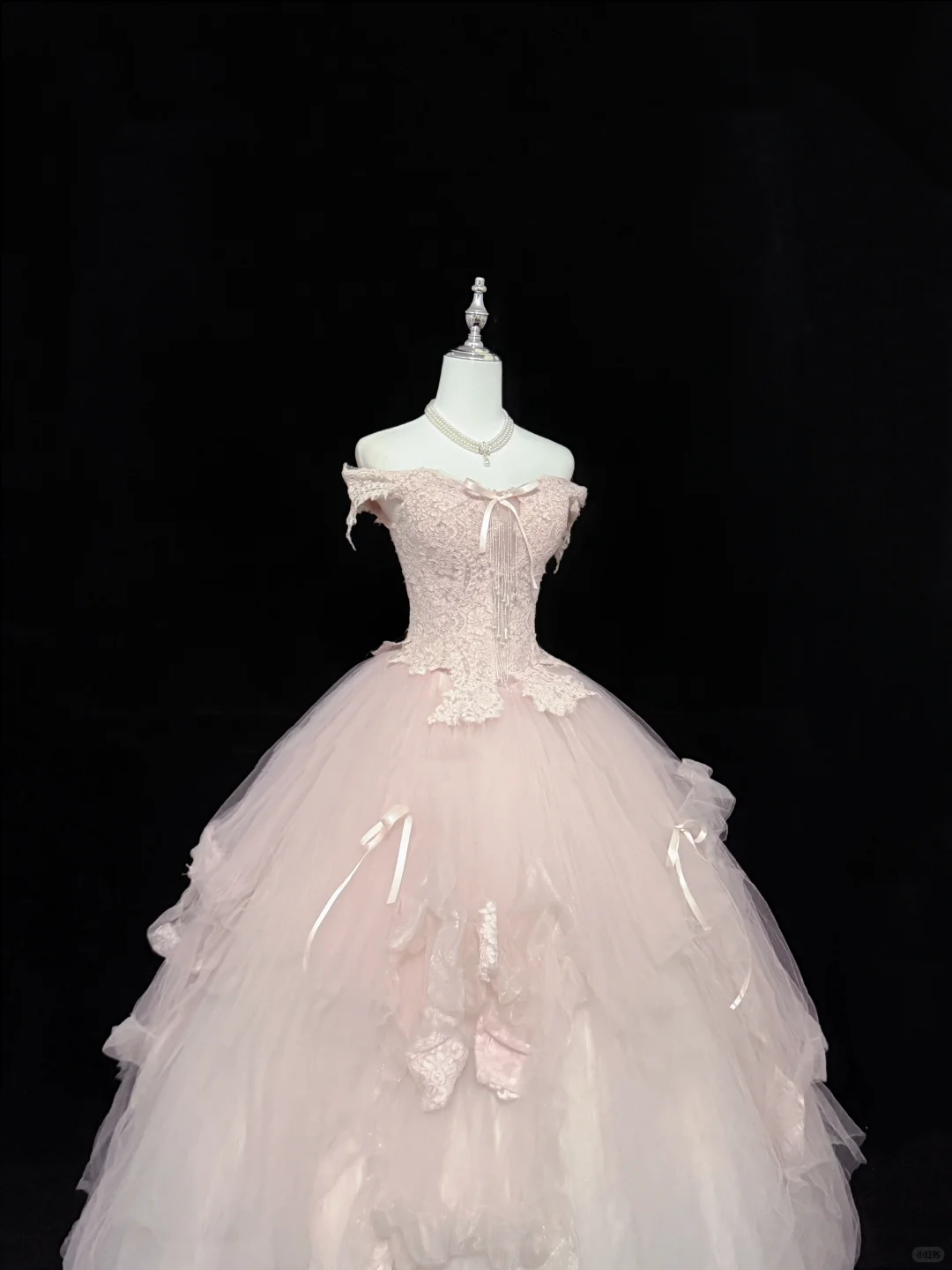Blush Pink Strapless Embroidered Cinched Waist Voluminous Tulle Skirt Long Romantic Dress, Wedding Gown gh7848