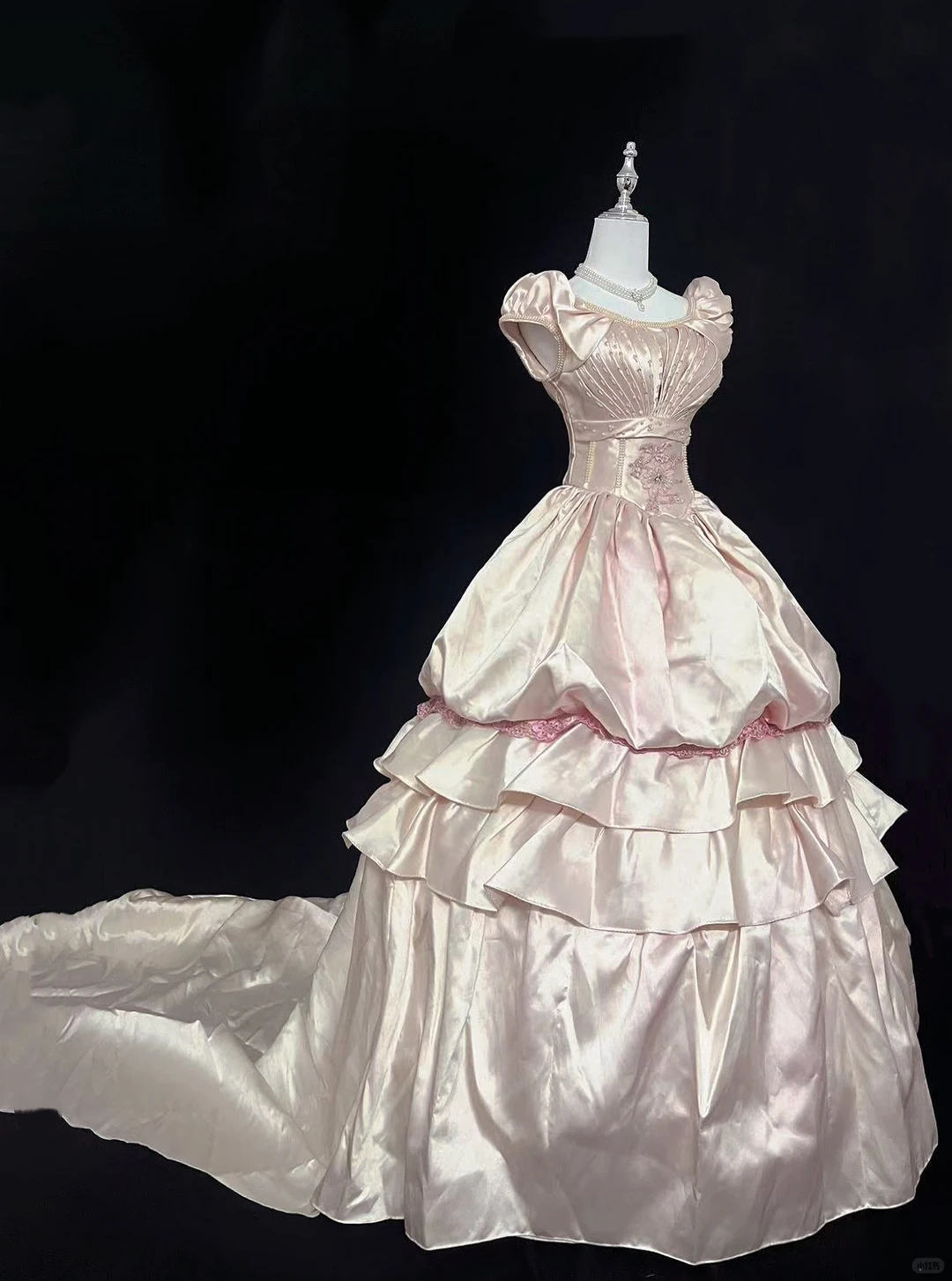 Blush Pink Vintage Royal Style Cinched Waist Voluminous Elegant Skirt Luxury Long Romantic Dress, Wedding Gown gh8019