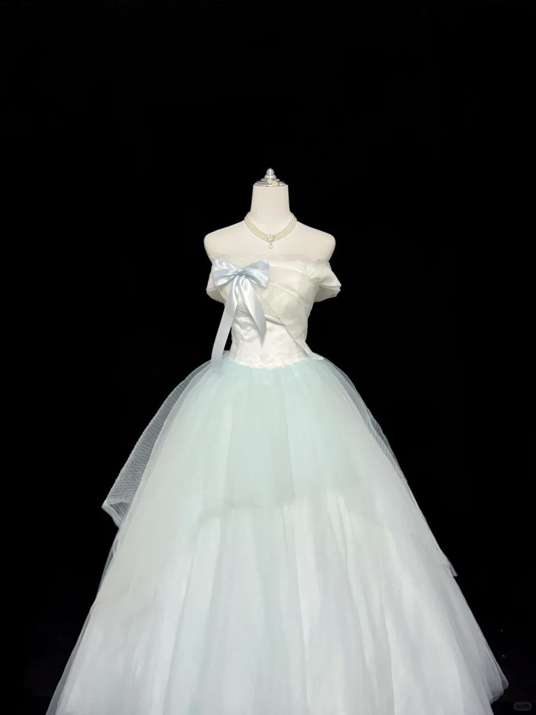 White Satin Strapless Cinched Waist Color Block Sage Green Voluminous Princess Skirt Romantic Dress, Wedding Gown gh7886