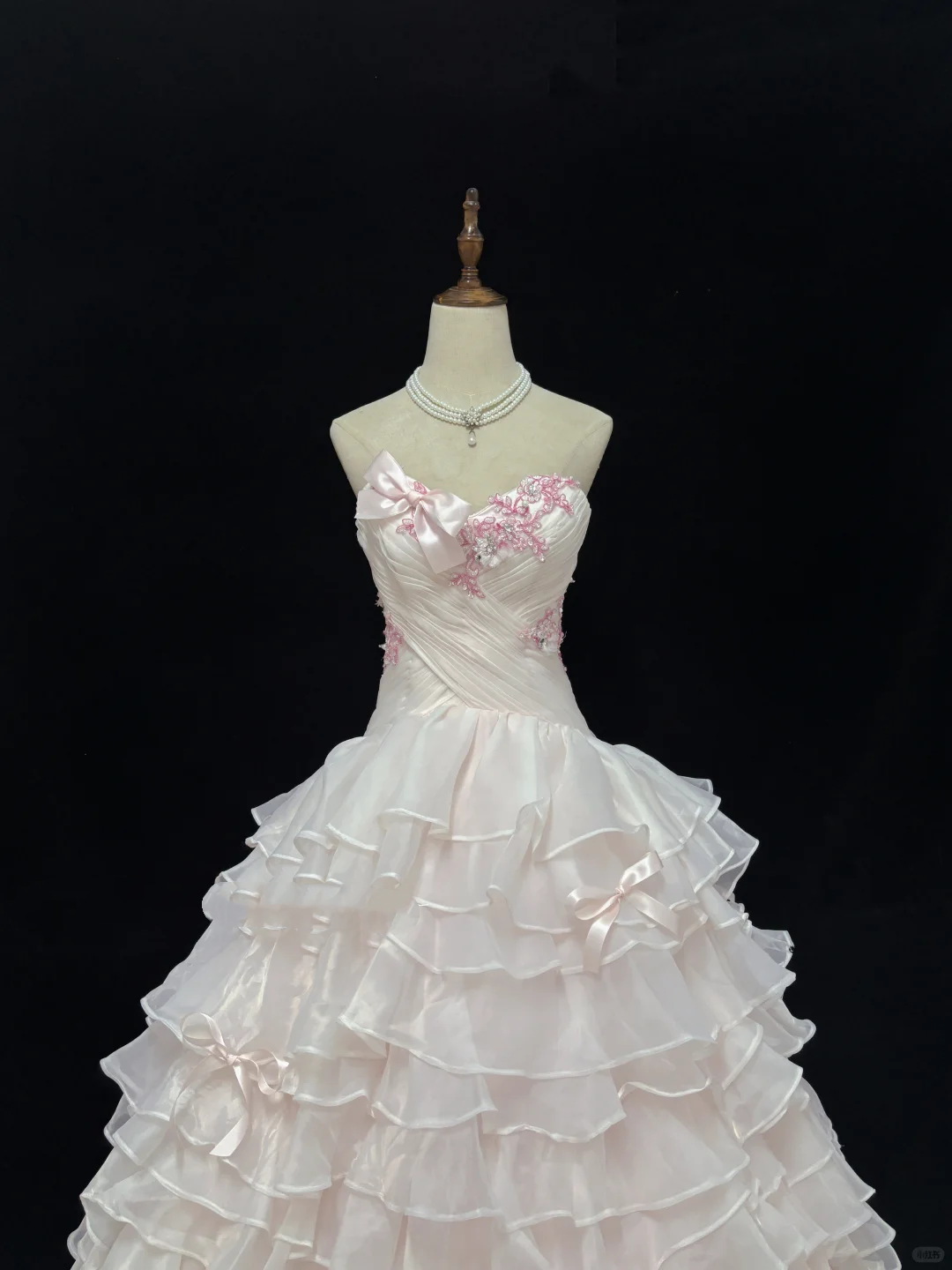 Blush Pink Strapless Cinched Waist Voluminous Tiered Skirt Long Romantic Dress, Wedding Gown gh7974