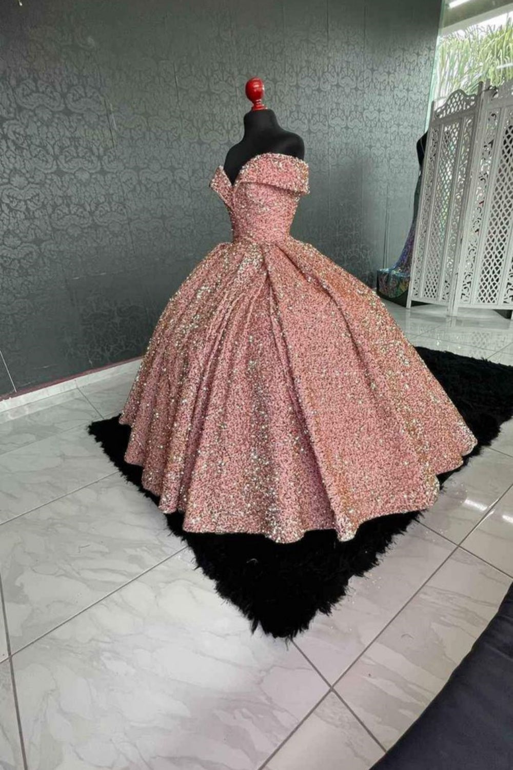 Rosa glänzende Pailletten elegantes langes Ballkleid Abendkleid Abschlussballkleid gh3112
