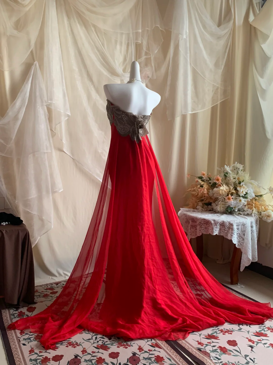 Red Strapless Waist-Cinched Elegant Prom Dress, Evening Gown gh7257