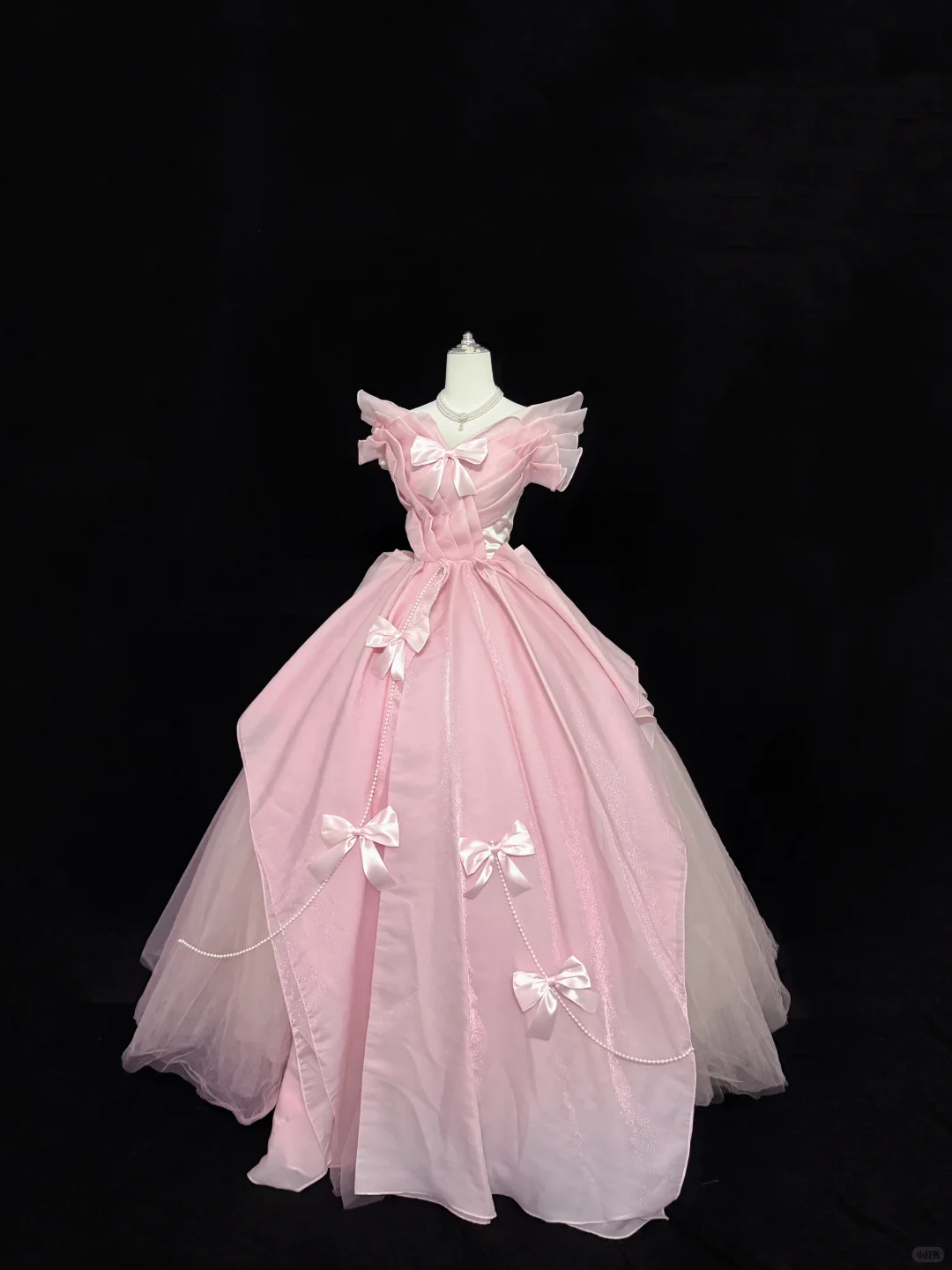Blush Pink V-Neck Bow Design Cinched Waist Voluminous Princess Skirt Romantic Dress, Wedding Gown gh7851