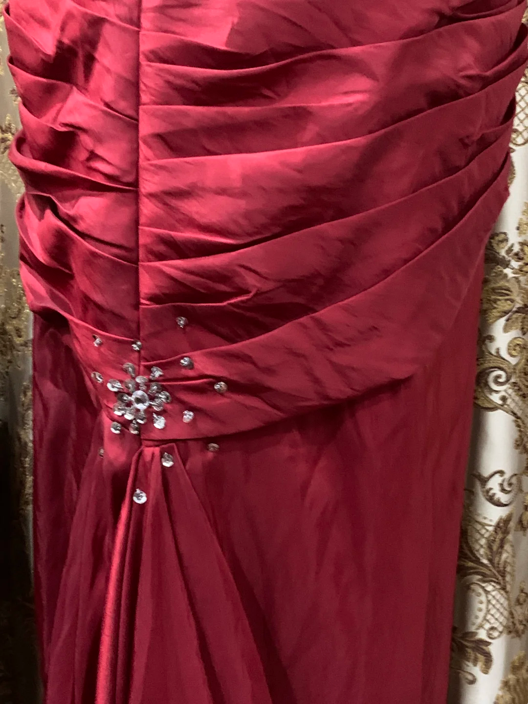 Red Strapless Waist-Cinched Fitted Long Prom Dress, Evening Party Gown gh7289