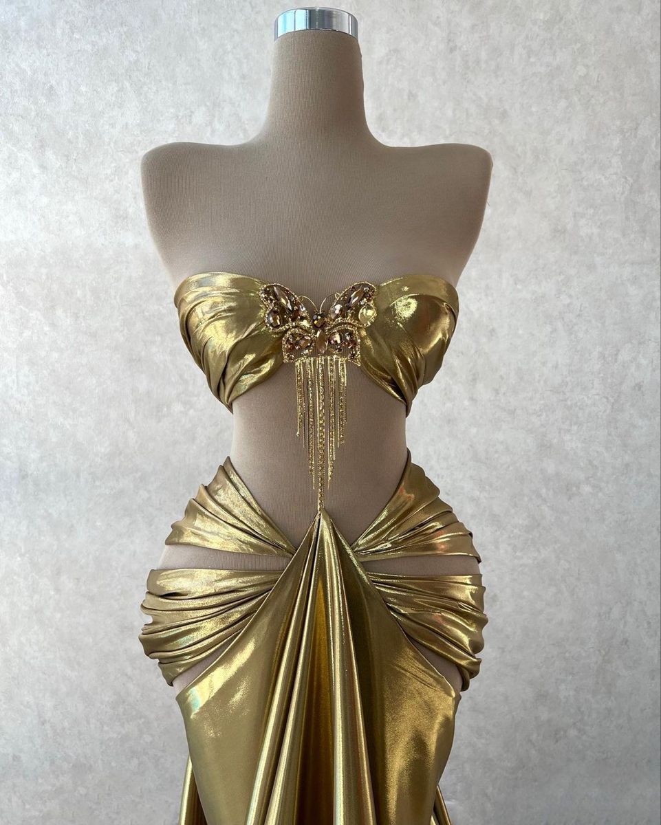 Sexy und elegantes langes Ballkleid mit goldenen Perlen gh4964
