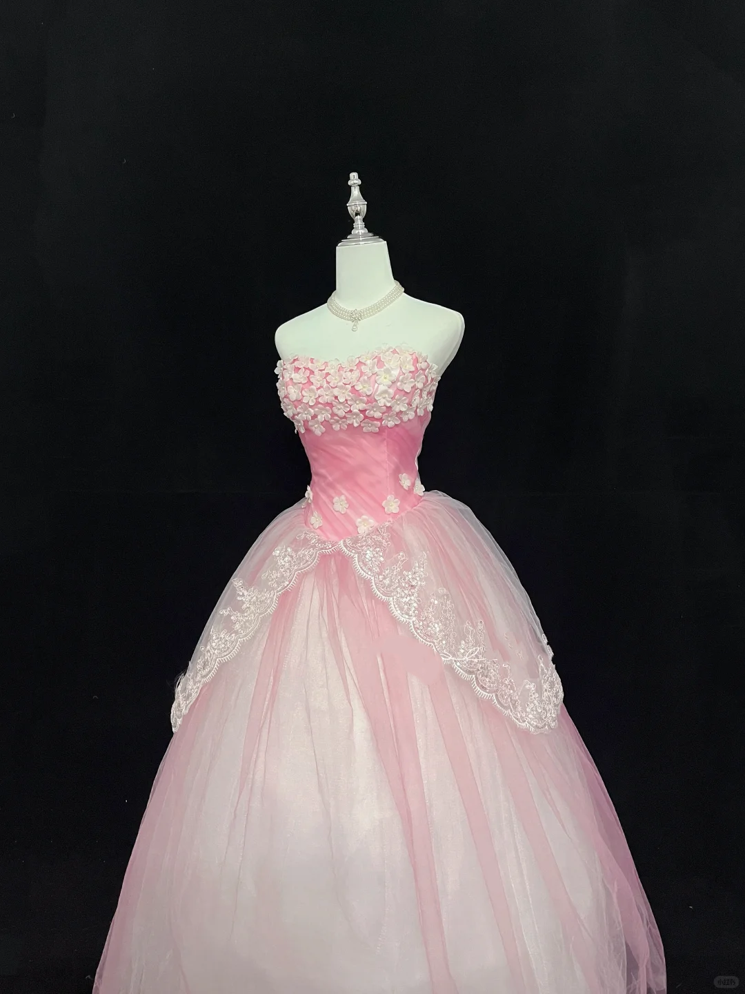 Peach Pink Gradient Strapless With Fresh Florals Cinched Waist Voluminous Skirt Romantic Dress, Wedding Gown gh8026