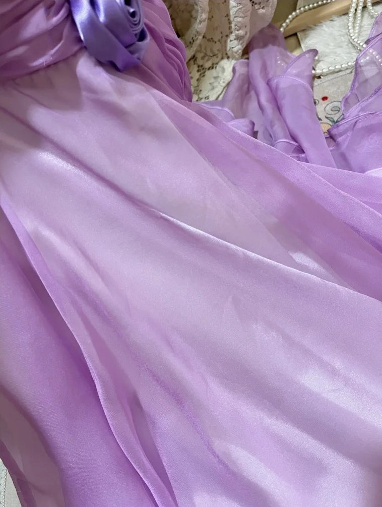 Robe de soirée courte et élégante en mousseline de soie, motif floral violet, robe de bal, robe de soirée, robe de demoiselle d'honneur, gh4462