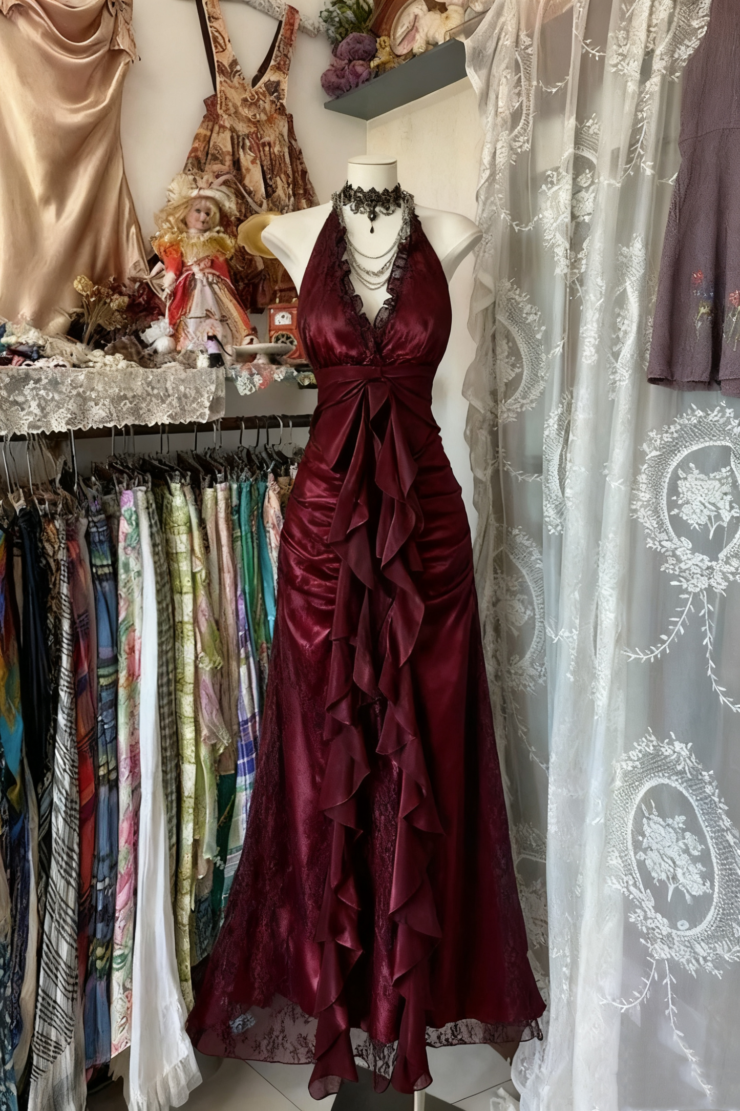 Schwarz/Rot Süße Vintage Mode Rückenfreies Langes A-linie Chiffon Tüll Ballkleid Abendkleid Geburtstagskleid gh4244
