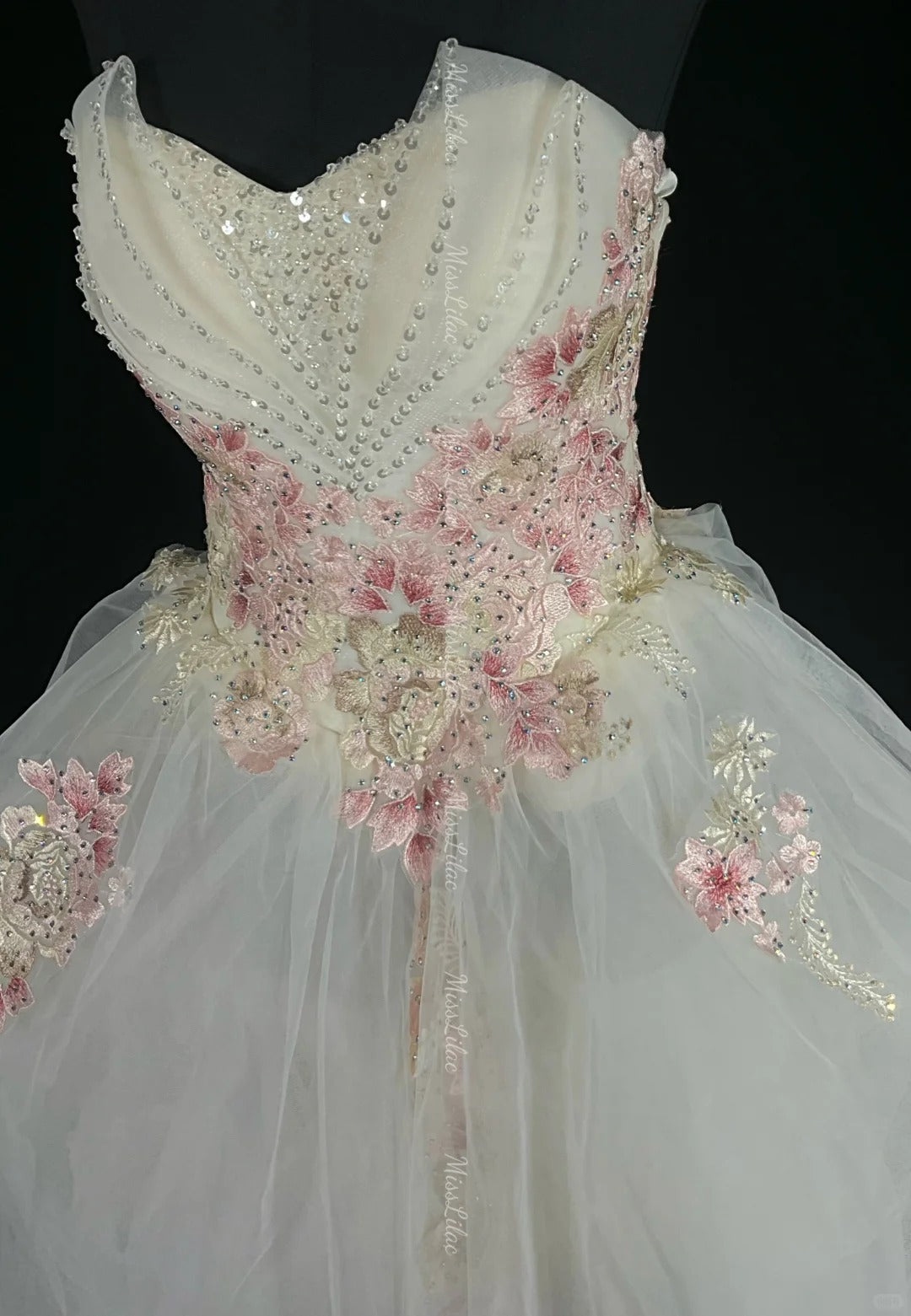 Ballkleid weiß rosa Blumen Perlenstickerei kurz/lang hübsches langes Tüll Ballkleid Abendkleid Partykleid Bankettkleid Hochzeitskleid Homecoming-Kleid gh4720