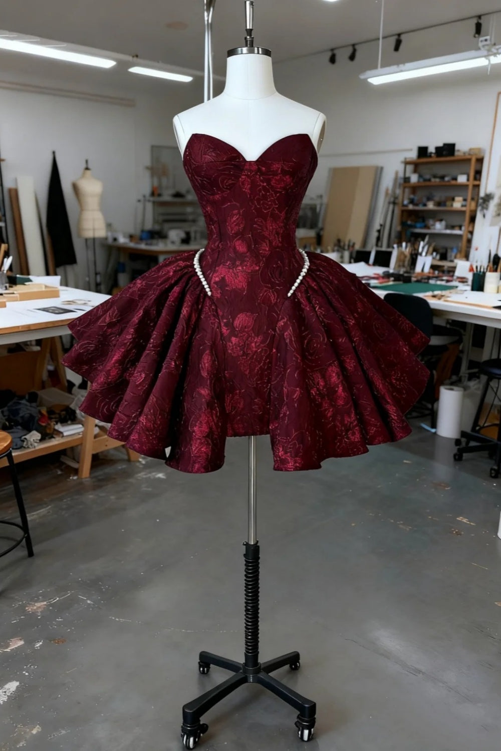 girlhomeshops - Robe courte bordeaux en dentelle délicate, idéale pour la rentrée scolaire, le bal de promo ou un anniversaire (gh6165)